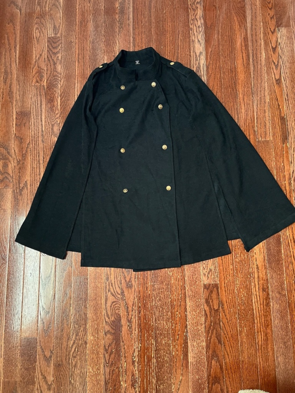 Shein Black Double Breasted Cloak Sleeve Cape Overcoat, Size Curve OXL